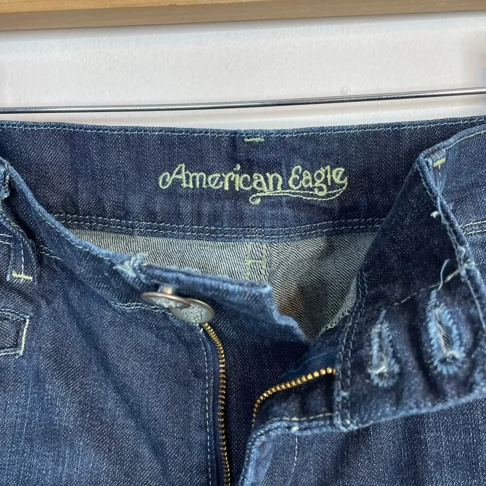 American Eagle Vintage Y2K Mid Rise Wide Leg Flare Trouser Jeans Dark Wash 14